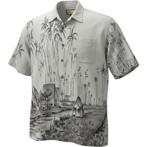 First Down Southern Rim Button Down Mens XL Gray Tropical Palm Print Excellent